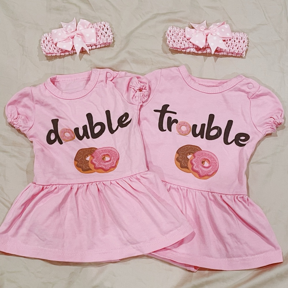 Double Trouble set of 2 dresses (3 months) with matching headbands